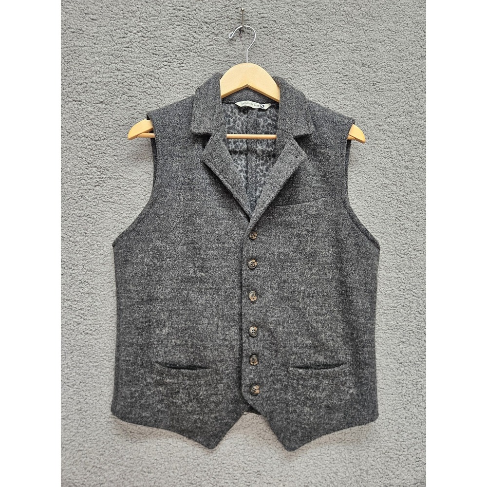 Giorgio Di Mare Vest Medium Gray Wool Blend Notch Lapel Dark Academia Cinch Back